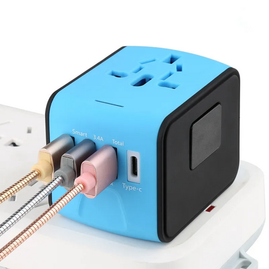 Universal Travel Power Adapter | Compact, Multi-Plug Design with 4 USB Ports for Global Charging Needs