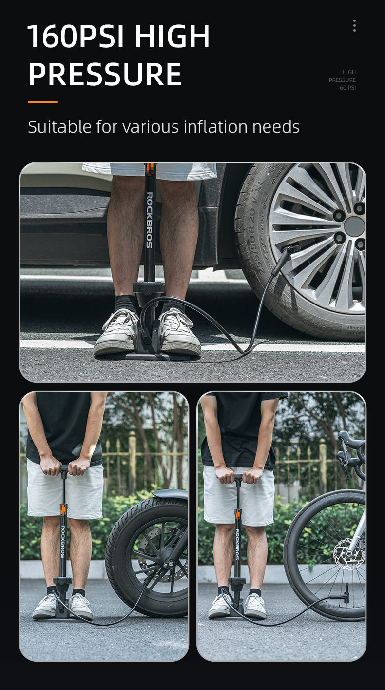 High Pressure Bicycle Floor Pump | 160 PSI, Schrader/Presta Valve & Ergonomic Design for Bikes, Motorcycles & Sports Equipment