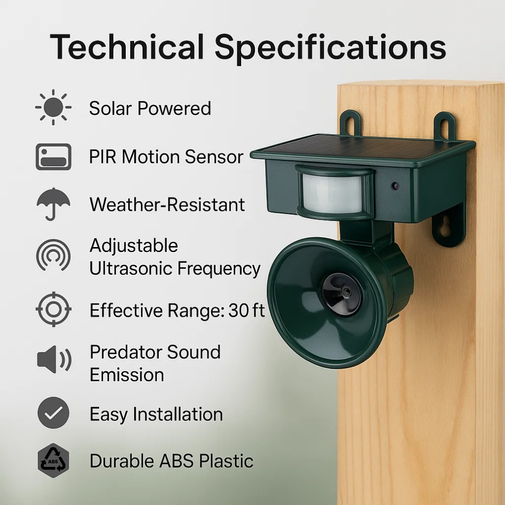 Motion Sensor Bird Deterrent | Eco-Friendly Pigeon Repeller with Sound Scarer for Gardens & Outdoor Spaces