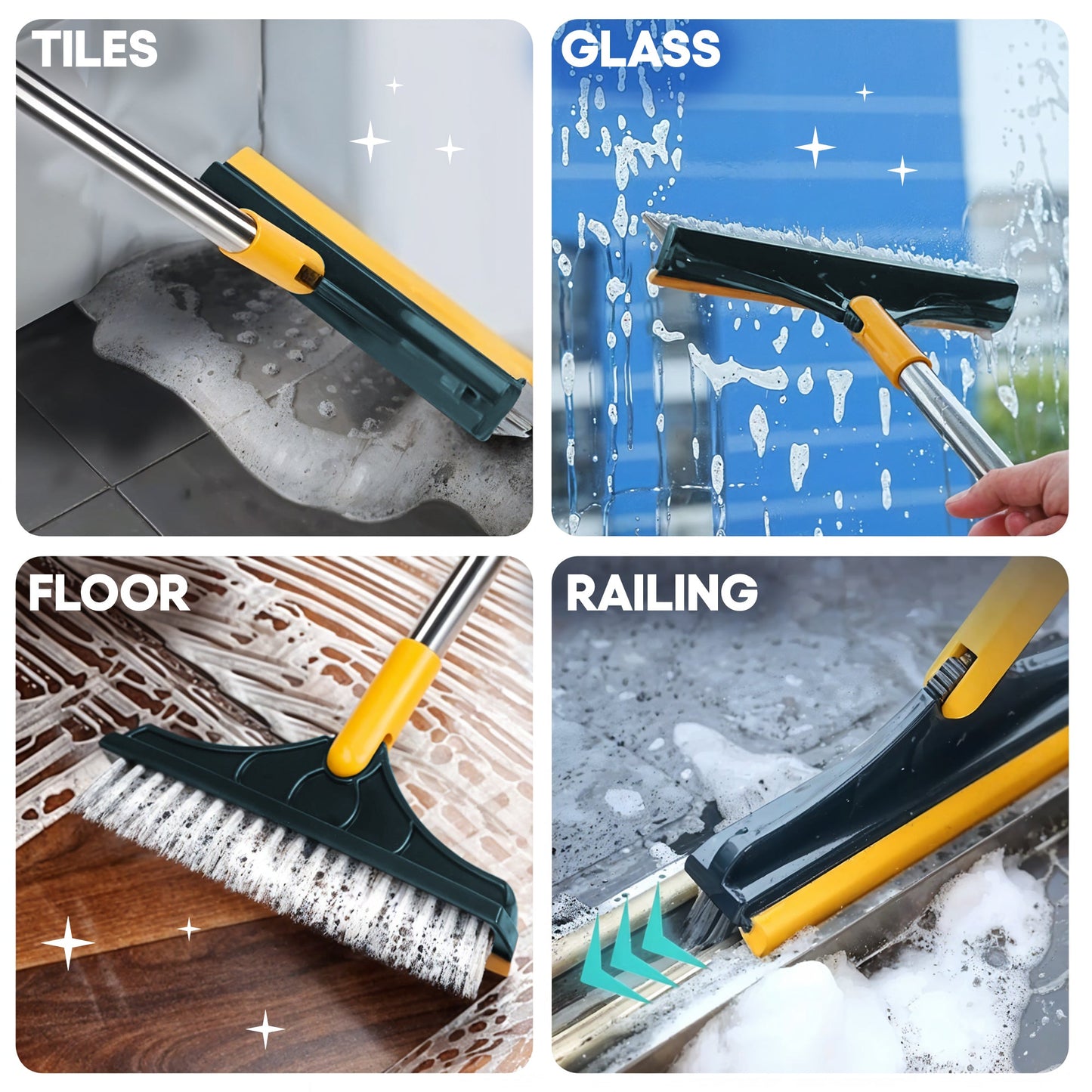 Cleaning Brush with Squeegee for Decking - Ideal Bathroom & Floor Scrubber