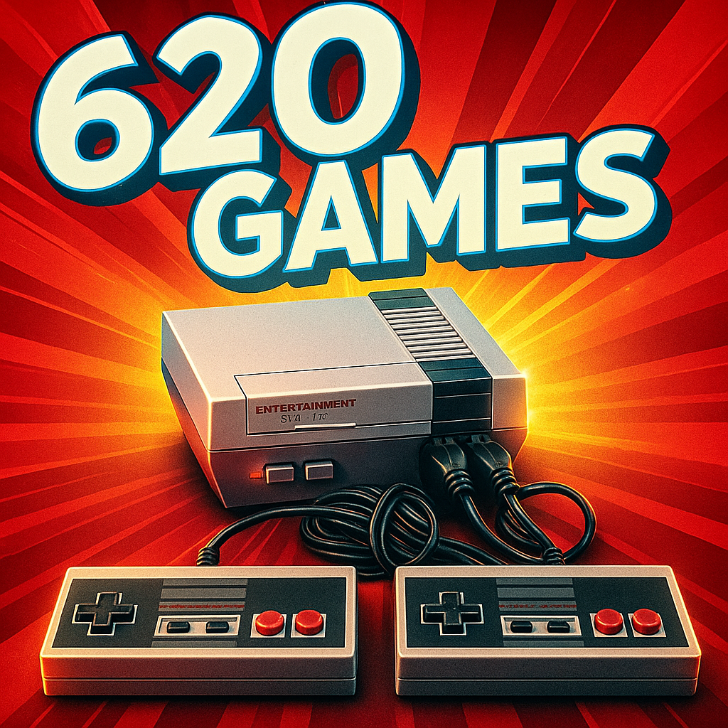 Classic Game Console with 620 Built-In Games | Plug-and-Play with Dual Controllers for Family Fun and Nostalgic Gaming