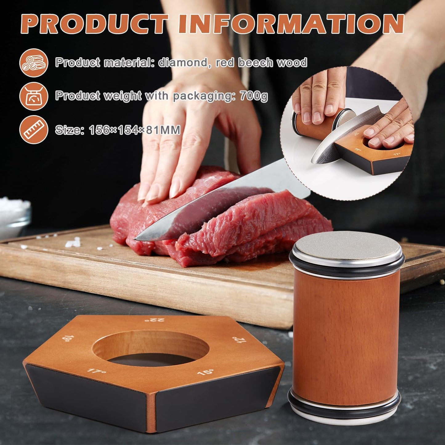 Manual Diamond Knife Sharpener | Premium Wooden Base & Magnetic Angled Design for Professional Kitchen Use