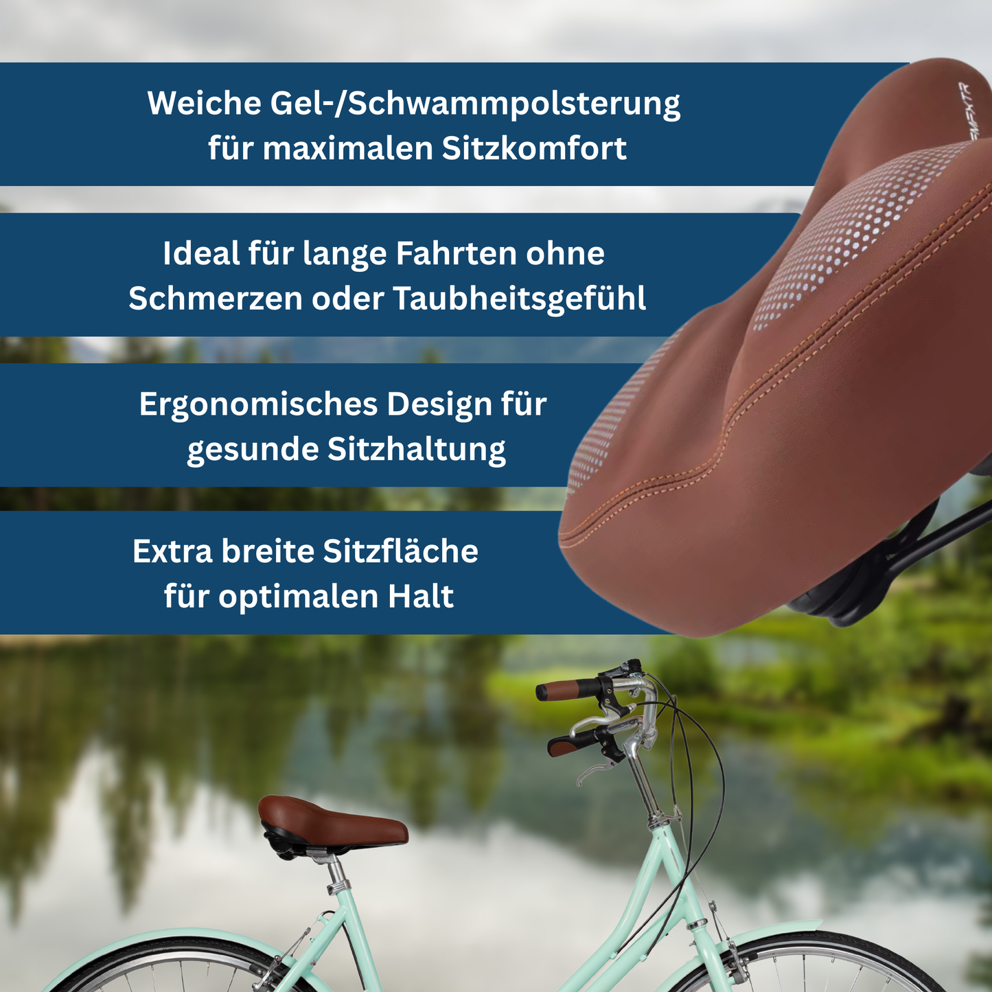 Ergonomic Bicycle Saddle with Memory Foam Cushion for Road Bikes, Mountain Bikes & Long-Distance Cycling