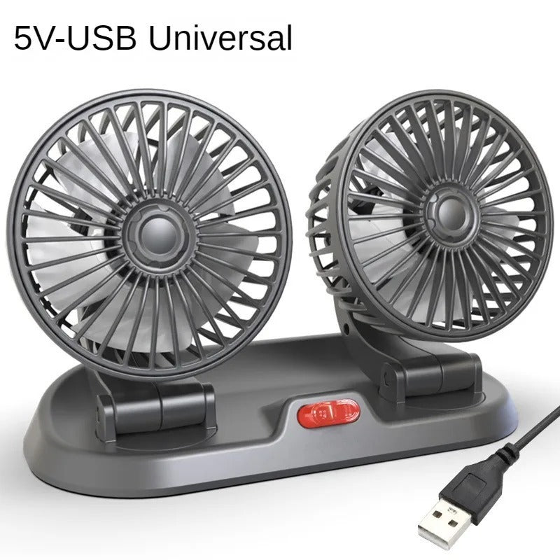 360° Adjustable Dual Head Car Cooling Fan | USB & Cigarette Lighter Compatible for Cars, Trucks & RVs