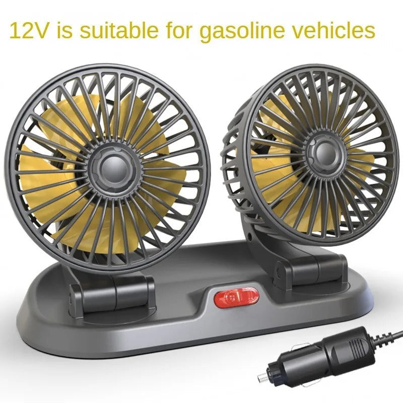360° Adjustable Dual Head Car Cooling Fan | USB & Cigarette Lighter Compatible for Cars, Trucks & RVs