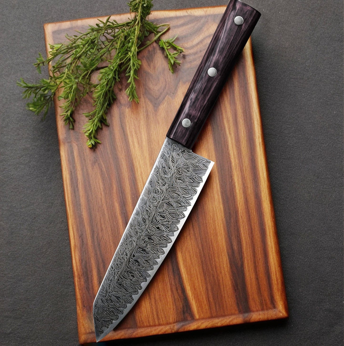 Pro Chef Santoku Knife – VG10 Damascus Steel Blade with Ergonomic Pakka Wood Handle for Precision Cutting