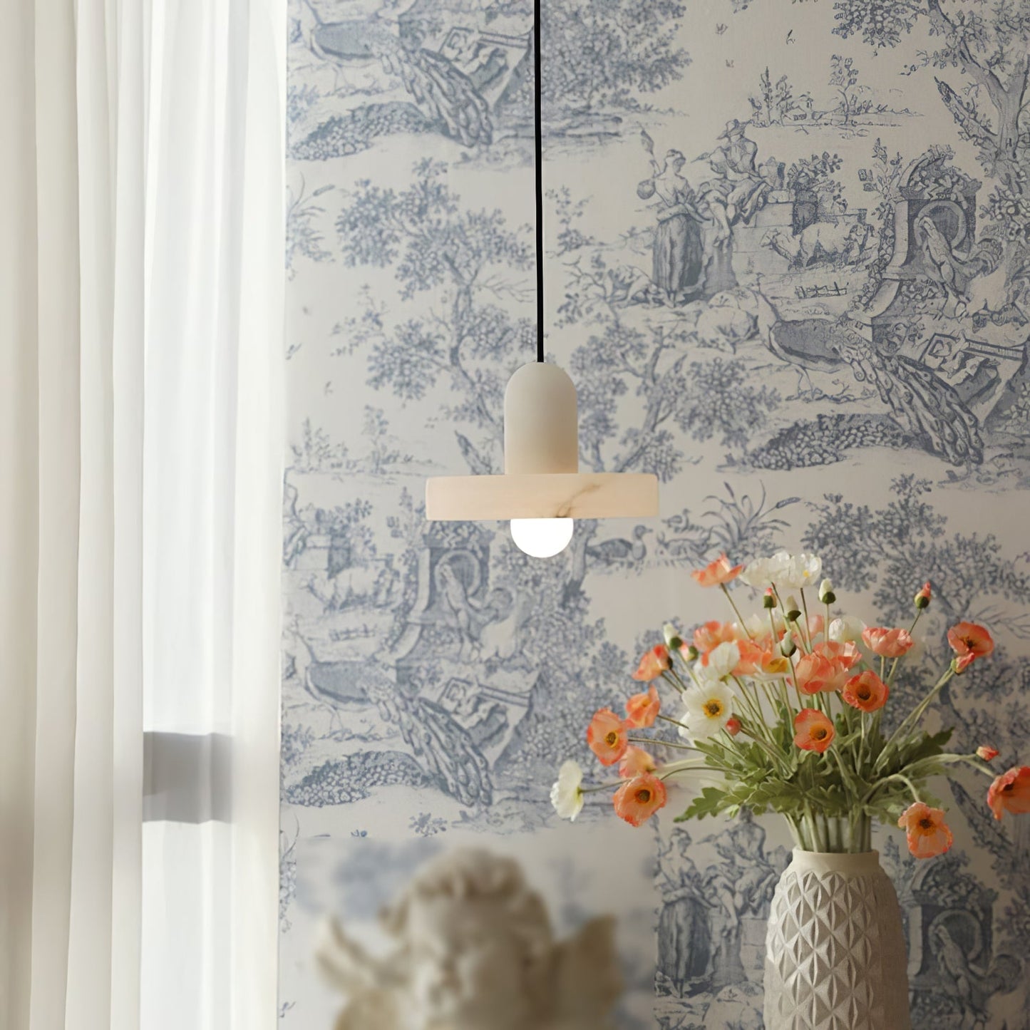 White Alabaster Marble Pendant Light Fixture for Modern Home Decor & Dining Room Lighting