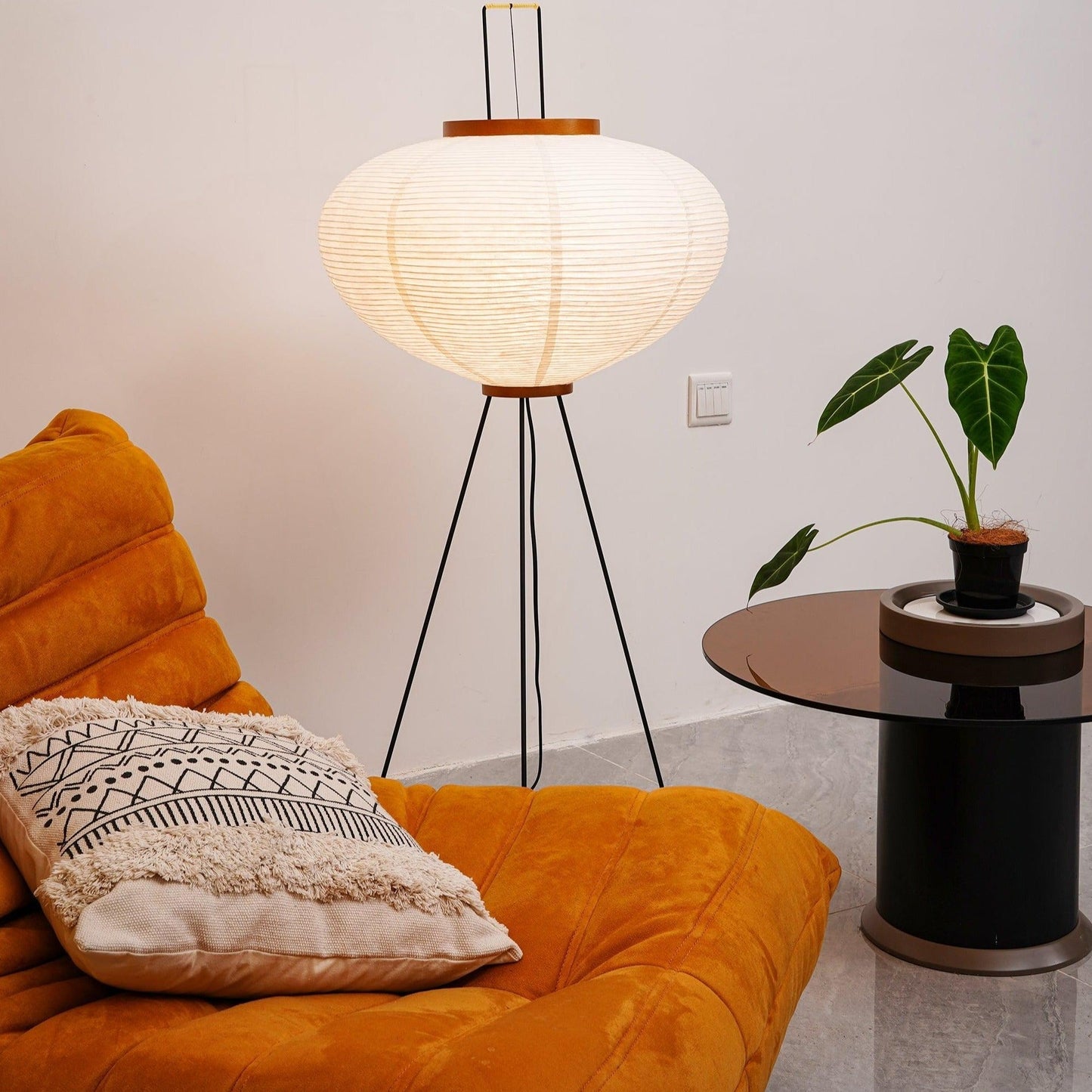 LED Rice Paper Floor Lamp - Adjustable Height, Soft Ambient Light for Living Room & Bedroom Decor