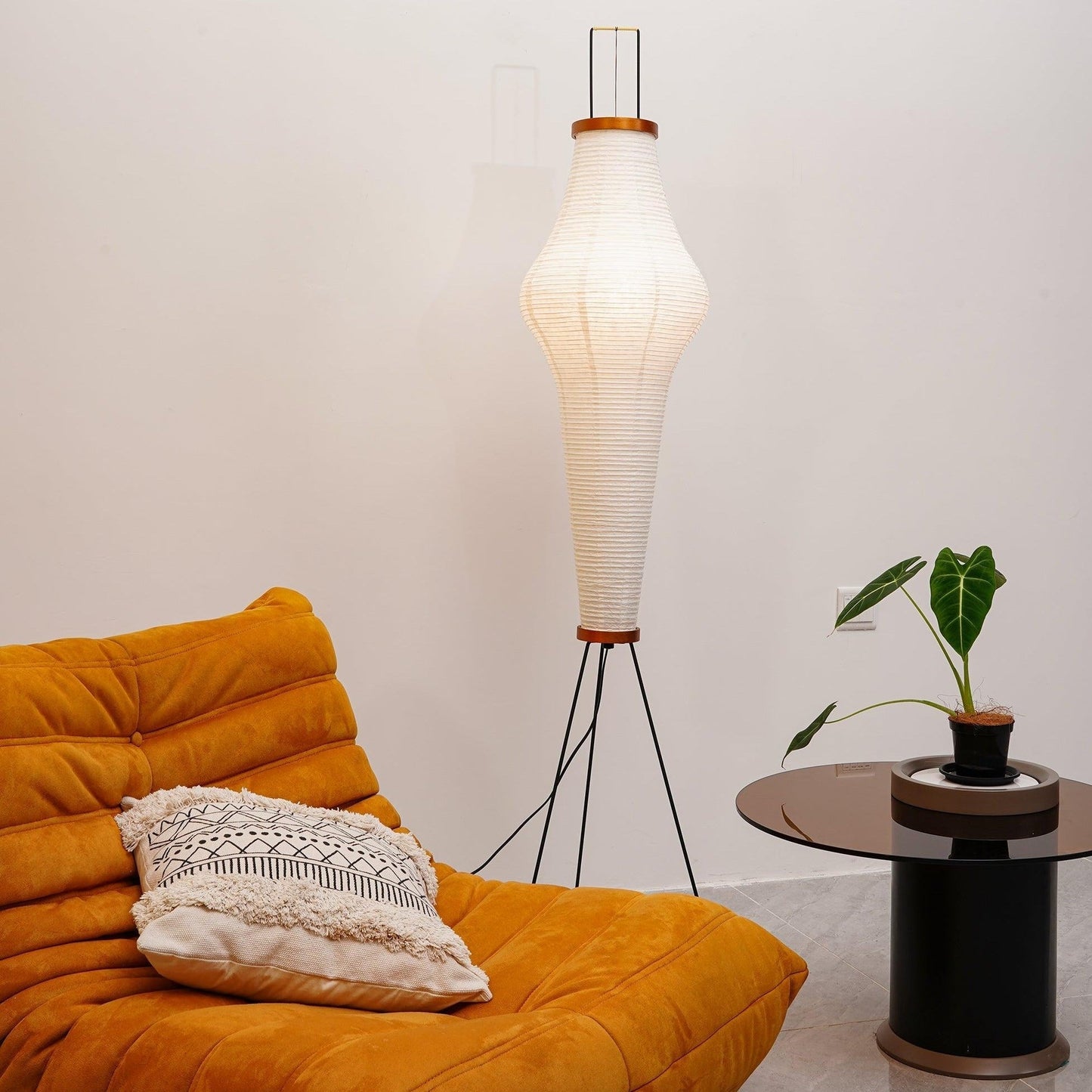 LED Rice Paper Floor Lamp - Adjustable Height, Soft Ambient Light for Living Room & Bedroom Decor