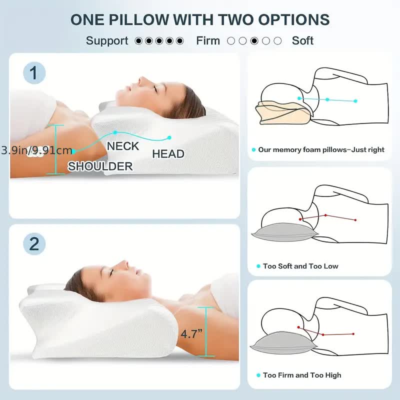 Butterfly Memory Foam Neck Pillow | Ergonomic Design with Armrests for Side & Back Sleepers, Ideal for Improved Sleep Quality