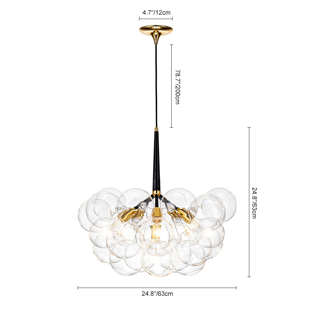Clear Glass Bubble Chandelier - Modern Pendant Light Fixture for Dining Room & Living Room Decor