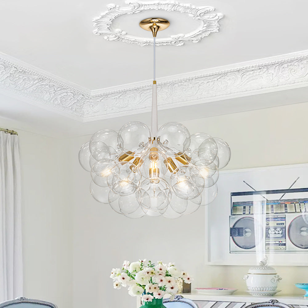 Clear Glass Bubble Chandelier - Modern Pendant Light Fixture for Dining Room & Living Room Decor