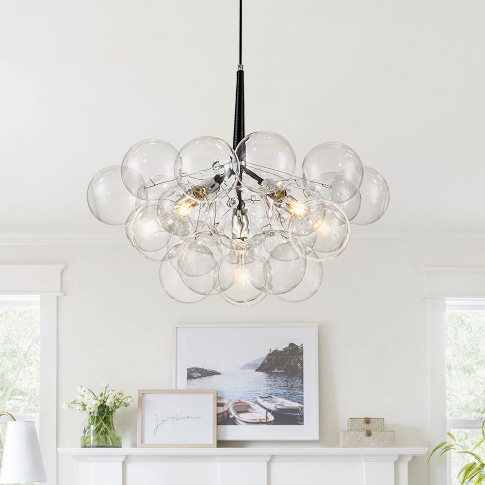 Clear Glass Bubble Chandelier - Modern Pendant Light Fixture for Dining Room & Living Room Decor
