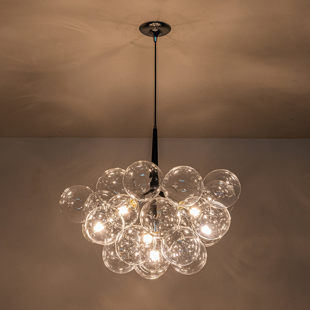 Clear Glass Bubble Chandelier - Modern Pendant Light Fixture for Dining Room & Living Room Decor