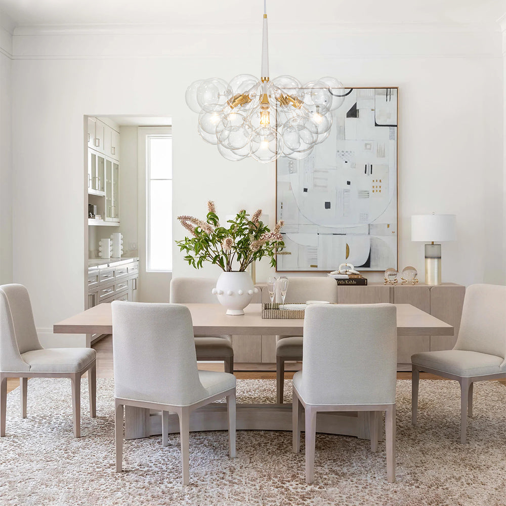Clear Glass Bubble Chandelier - Modern Pendant Light Fixture for Dining Room & Living Room Decor
