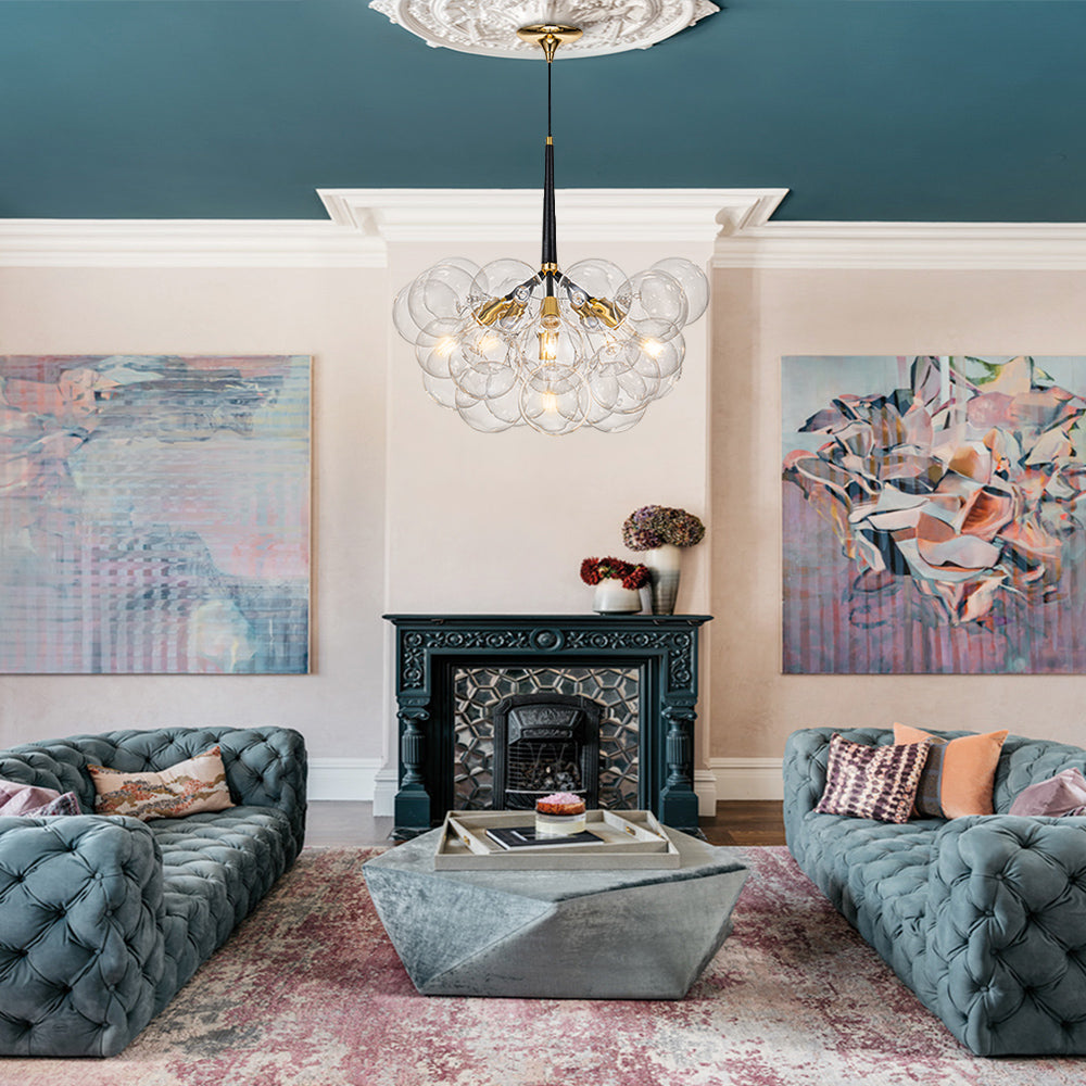 Clear Glass Bubble Chandelier - Modern Pendant Light Fixture for Dining Room & Living Room Decor