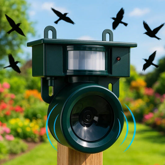 Motion Sensor Bird Deterrent | Eco-Friendly Pigeon Repeller with Sound Scarer for Gardens & Outdoor Spaces