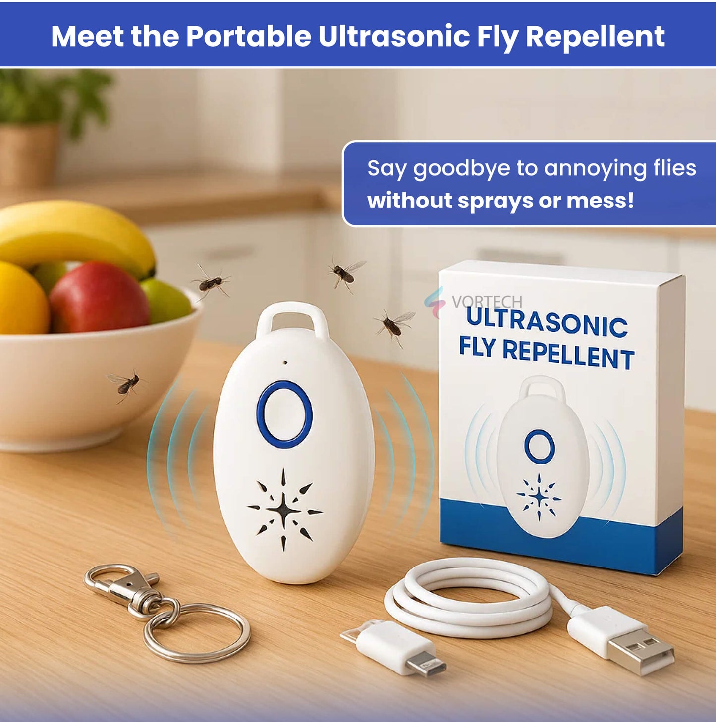 Portable Ultrasonic Fly Repellent | Battery Operated, Pet-Friendly & Ideal for Indoor and Outdoor Use