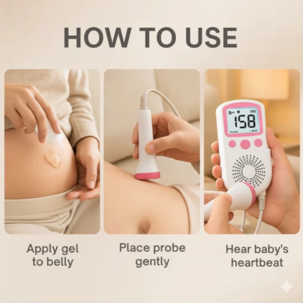 Fetal Doppler Heartbeat Monitor | High-Sensitivity Probe & Clear LCD Display for Expecting Parents