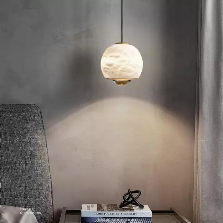 Nordic Alabaster Globe Pendant Light Fixture - Marble Finish for Living Room & Dining Room Lighting