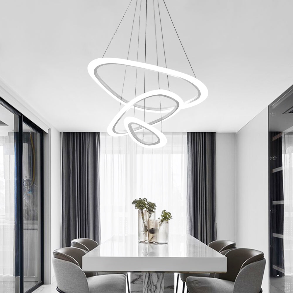 Modern 3-Ring LED Pendant Light Fixture - Adjustable Hanging Ceiling Light for Dining Room & Kitchen
