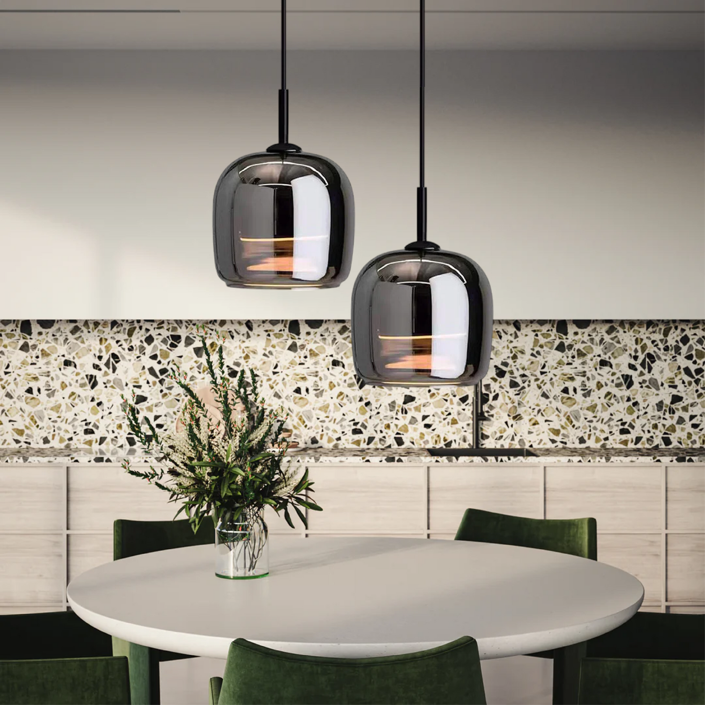 Nordic Black Glass Pendant Light Fixture for Kitchen Island & Dining Room Lighting