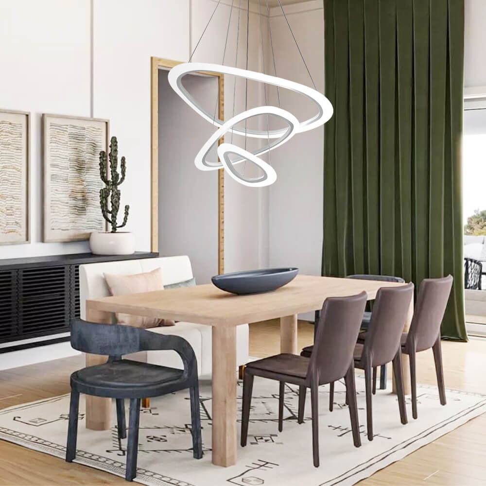 Modern 3-Ring LED Pendant Light Fixture - Adjustable Hanging Ceiling Light for Dining Room & Kitchen