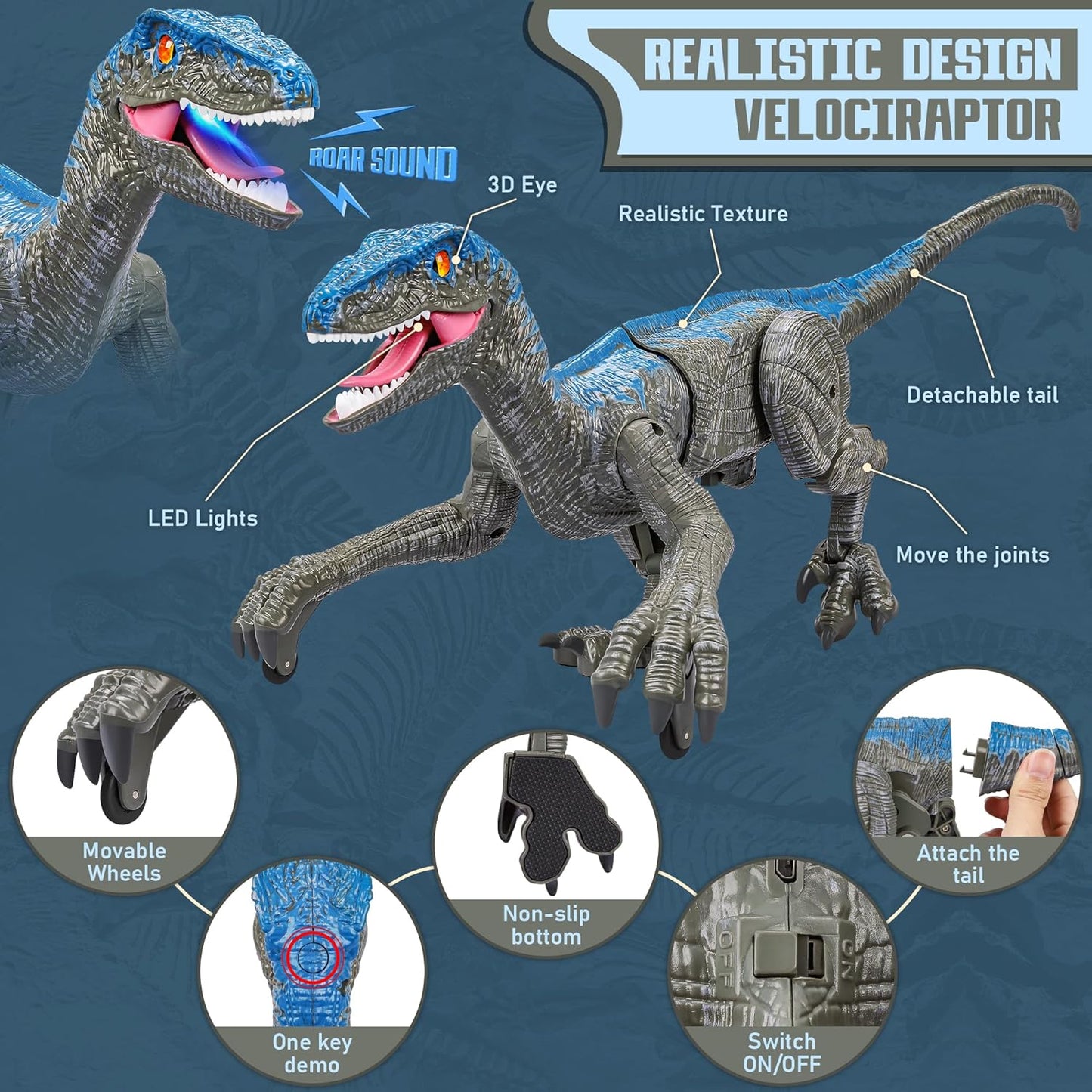 Remote Control Velociraptor Dinosaur | Lifelike Movement, Sounds & Interactive Fun for Kids Aged 3-12