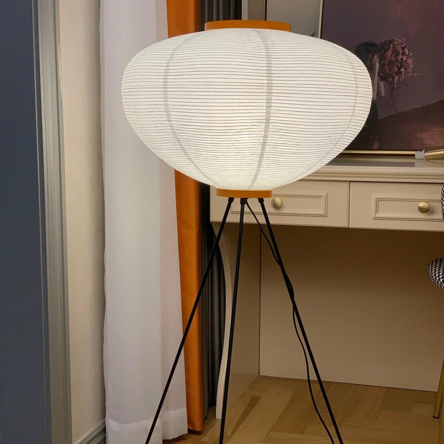 LED Rice Paper Floor Lamp - Adjustable Height, Soft Ambient Light for Living Room & Bedroom Decor