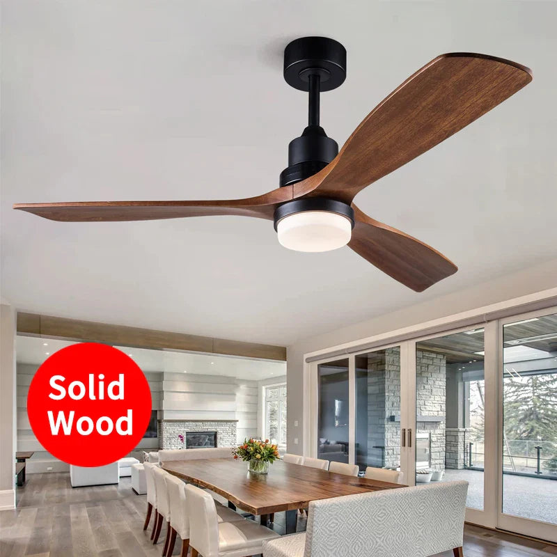 42/52 Inch Solid Wood Ceiling Fan with Remote Control and Light for Living Rooms, Bedrooms, Dining Rooms, and Studies