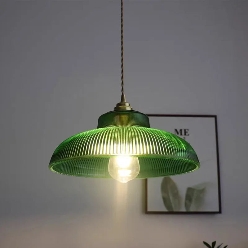 Vintage Green Glass Pendant Light Fixture for Kitchen Island & Dining Room Lighting