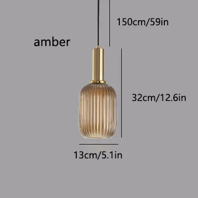LED Glass Stripe Pendant Light - Creative E27 Hanging Fixture for Home Decoration in Living Room & Kitchen