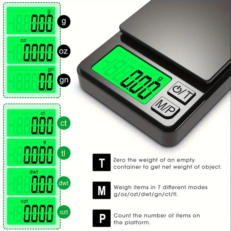 Compact Digital Kitchen Scale | 1000g Capacity, 0.1g Accuracy & Backlit LCD for Home and Travel Use