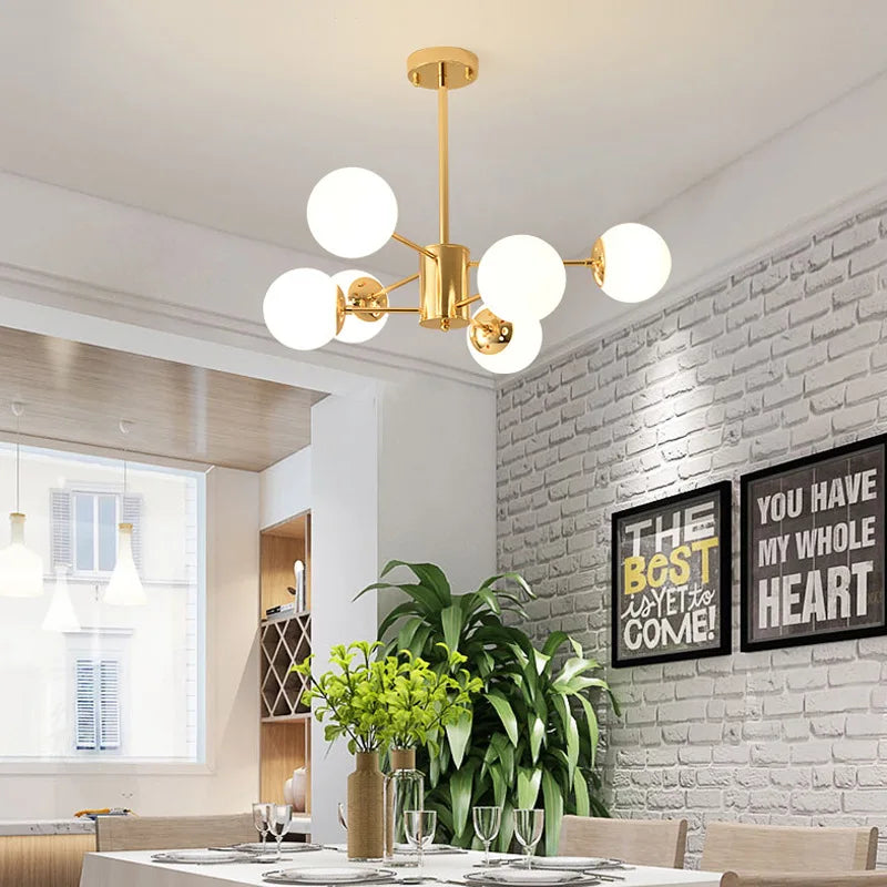 LED Adjustable Ball Glass Chandelier - Modern E27 Hanging Lamp for Living Room & Bedroom Lighting Fixtures