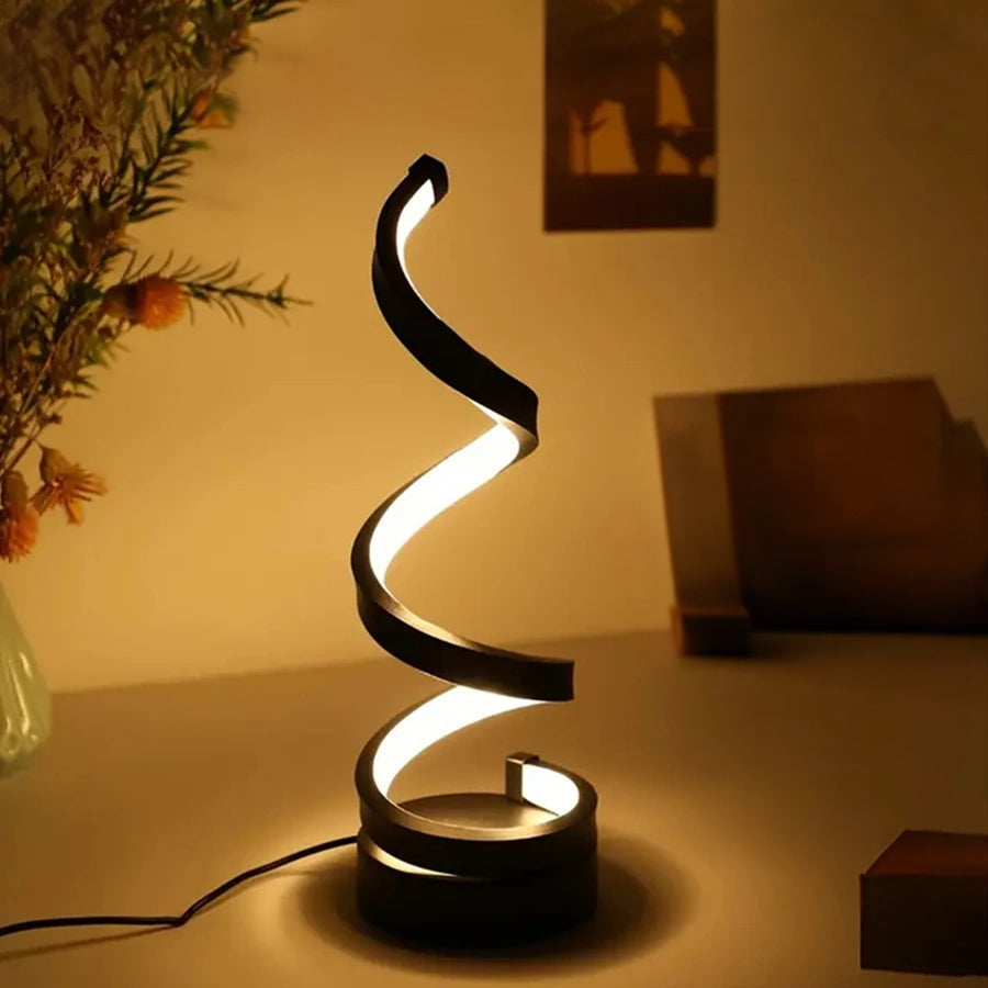 Dimmable Spiral Table Lamp with USB Charging - Modern Bedside & Desk Lighting for Home Office & Living Room Use