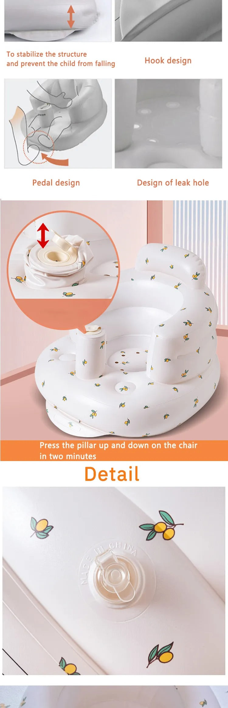 Baby Inflatable Sofa Seat | Eco-Friendly PVC, Portable & Ideal for Learning, Bath Time, and Feeding