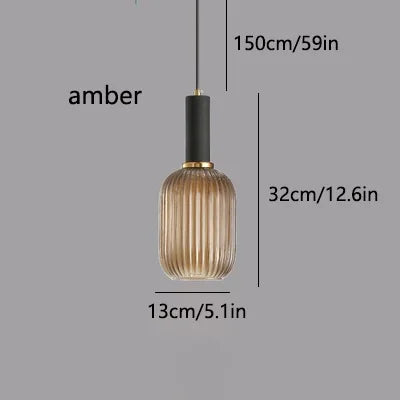 LED Glass Stripe Pendant Light - Creative E27 Hanging Fixture for Home Decoration in Living Room & Kitchen
