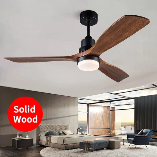 42/52 Inch Solid Wood Ceiling Fan with Remote Control and Light for Living Rooms, Bedrooms, Dining Rooms, and Studies