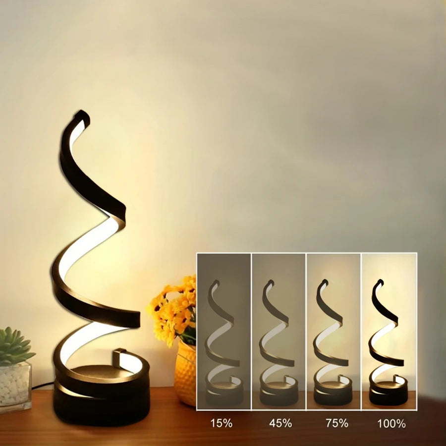 Dimmable Spiral Table Lamp with USB Charging - Modern Bedside & Desk Lighting for Home Office & Living Room Use