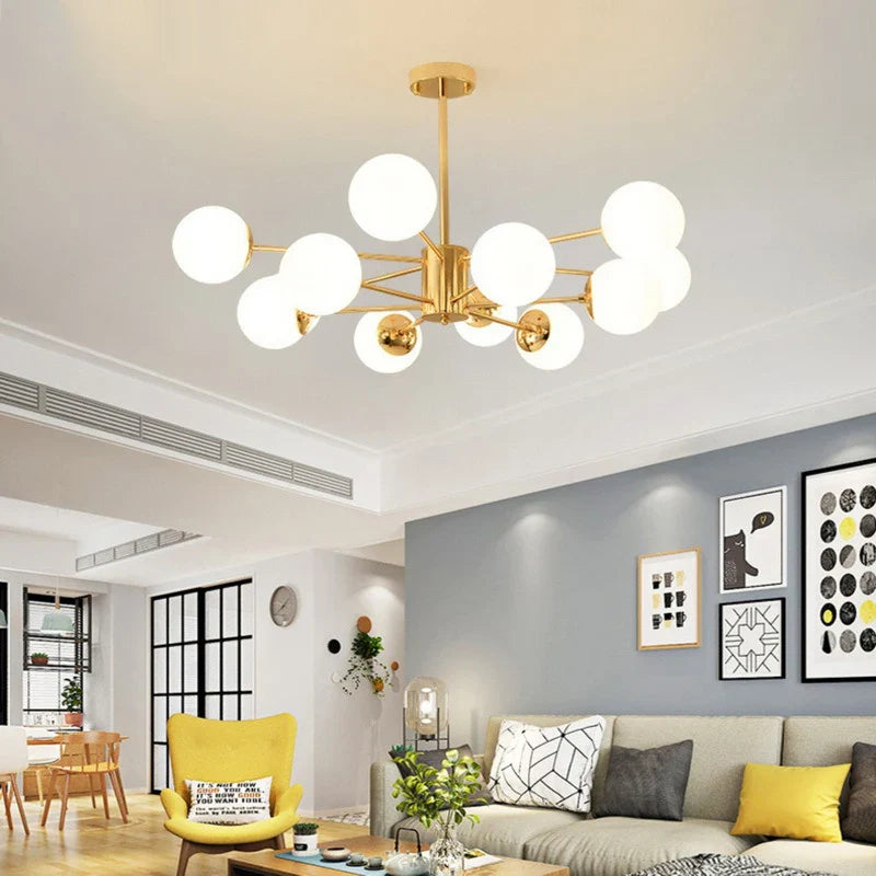 LED Adjustable Ball Glass Chandelier - Modern E27 Hanging Lamp for Living Room & Bedroom Lighting Fixtures
