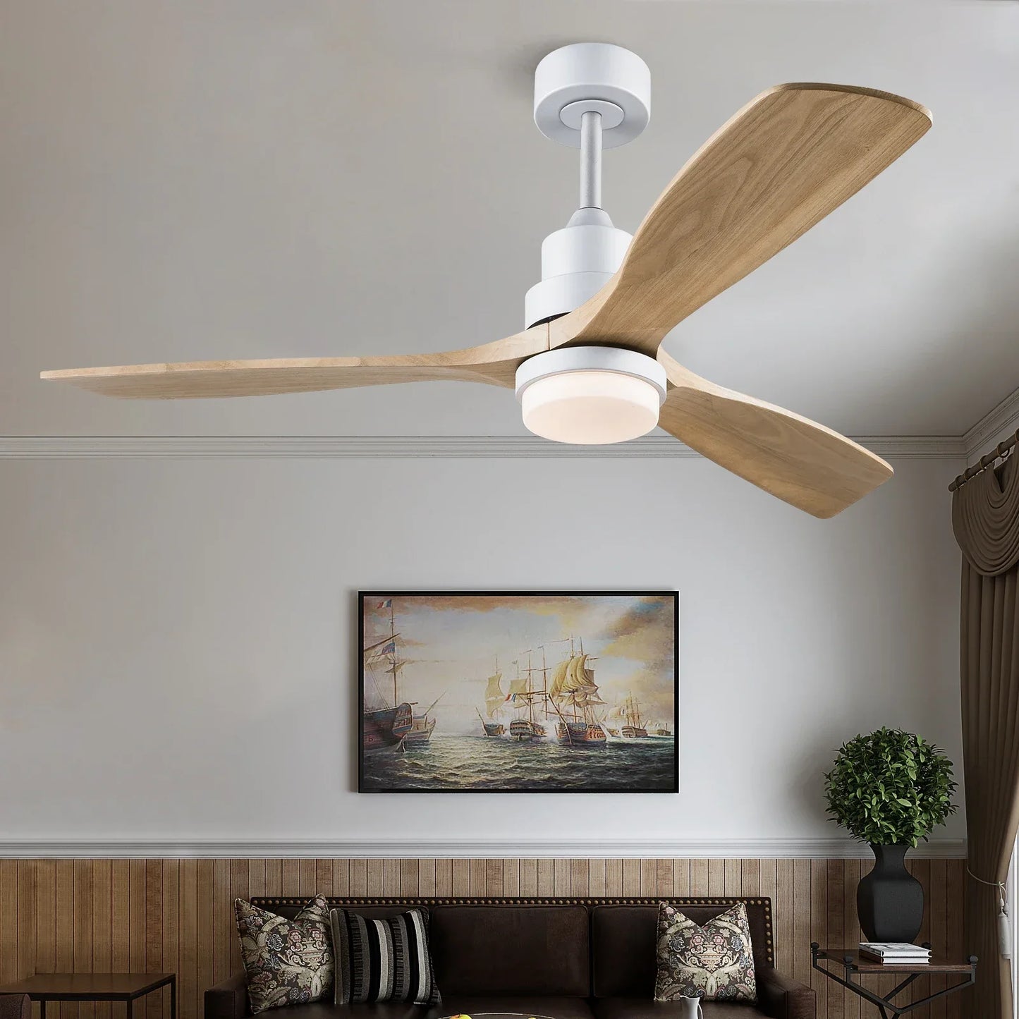42/52 Inch Solid Wood Ceiling Fan with Remote Control and Light for Living Rooms, Bedrooms, Dining Rooms, and Studies