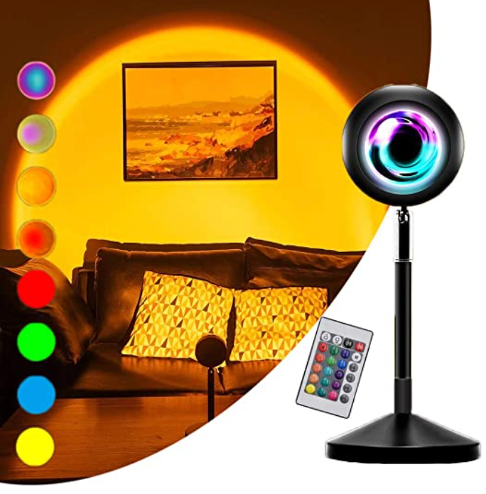 LED Sunset Projector Lamp with 16 Colors and Remote Control - USB Table Lamp for Bedroom & Night Light
