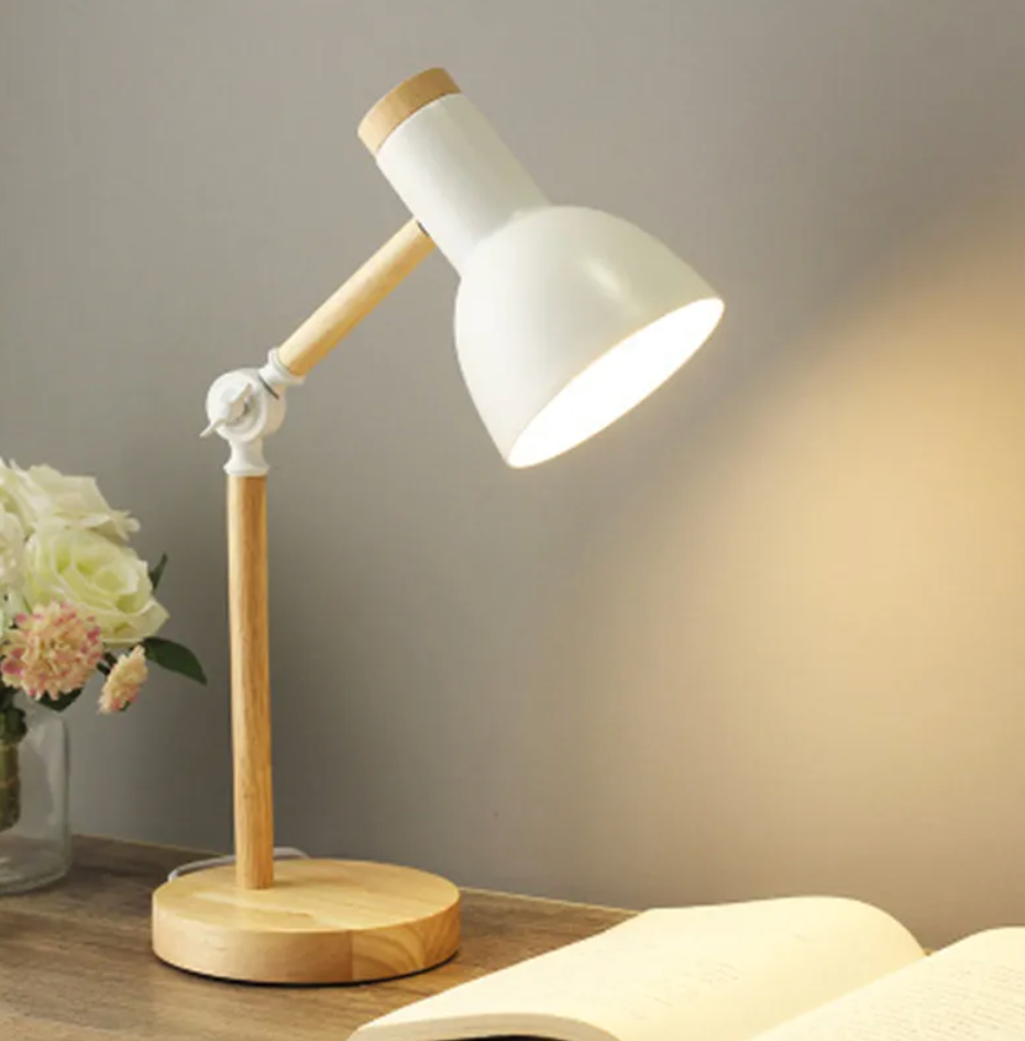 LED Desk Lamp with Wooden Base - Nordic Style Table Lamp for Kids' Room & Creative Workspaces