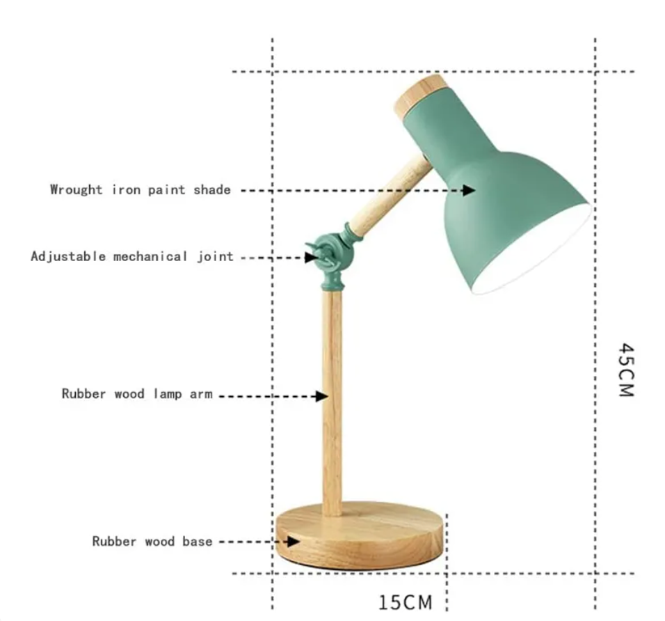 LED Desk Lamp with Wooden Base - Nordic Style Table Lamp for Kids' Room & Creative Workspaces
