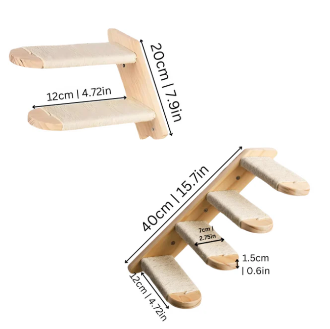Cat Climbing Steps Deluxe | Wall-Mounted with Sisal Rope for Active Cats & Space-Saving Vertical Play