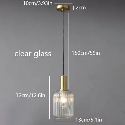LED Glass Stripe Pendant Light - Creative E27 Hanging Fixture for Home Decoration in Living Room & Kitchen