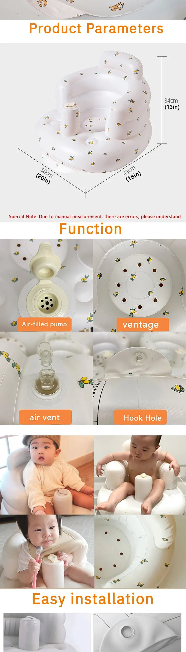 Baby Inflatable Sofa Seat | Eco-Friendly PVC, Portable & Ideal for Learning, Bath Time, and Feeding