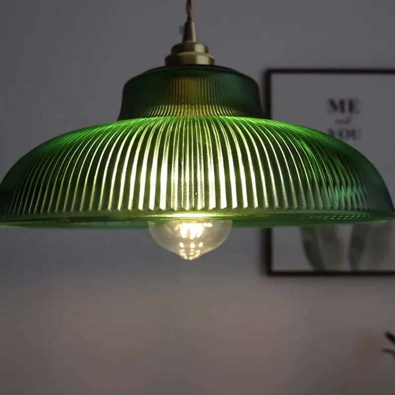 Vintage Green Glass Pendant Light Fixture for Kitchen Island & Dining Room Lighting