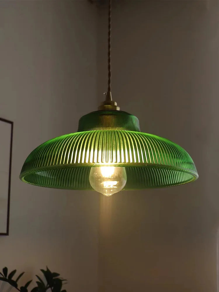 Vintage Green Glass Pendant Light Fixture for Kitchen Island & Dining Room Lighting