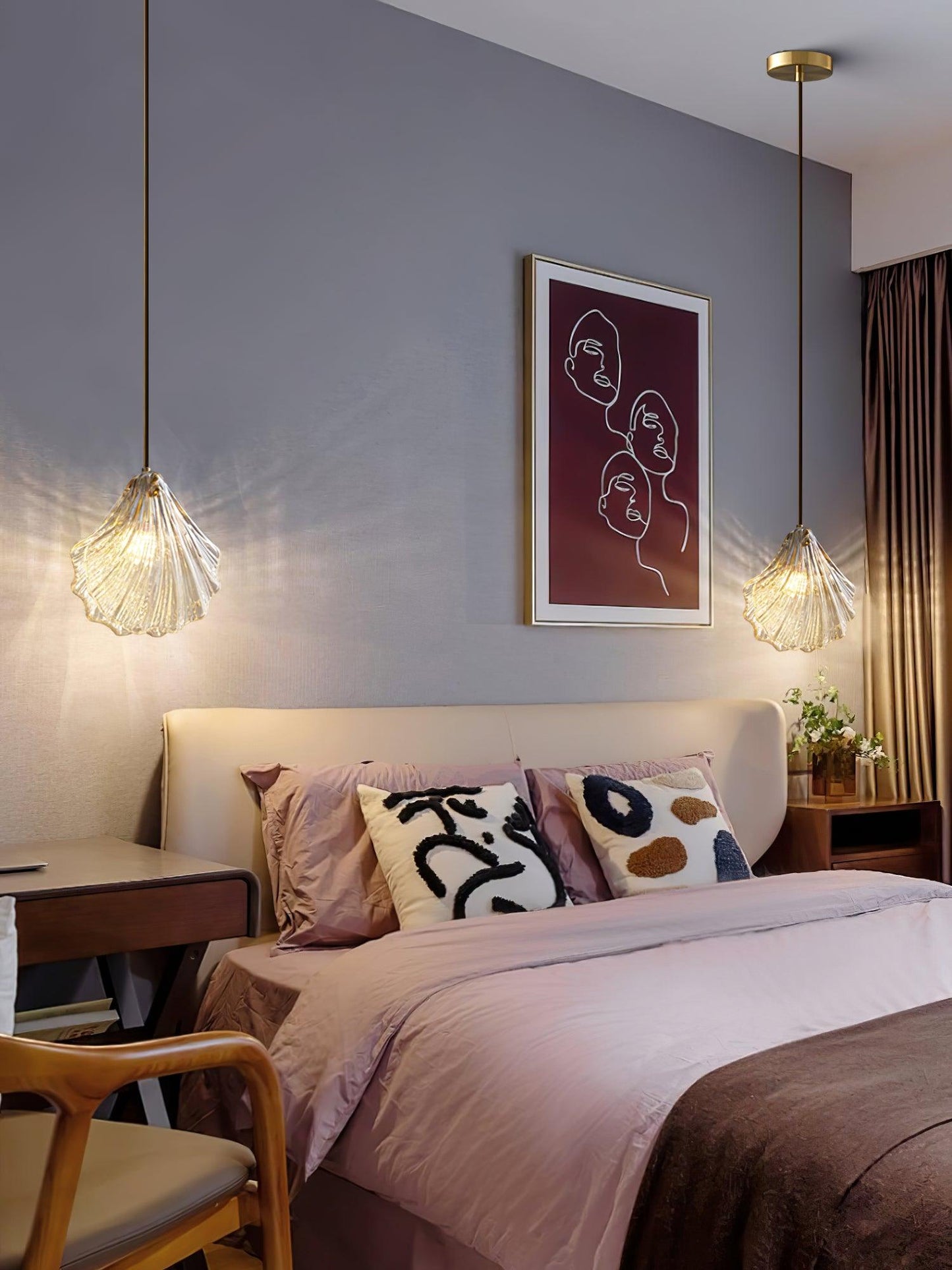 Shell Mini Pendant Light Fixture - Coastal Style Hanging Lamp for Kitchen Island & Dining Room